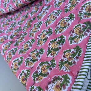 Floral Block Print Baby Quilt: Round Cotton Kantha Throw