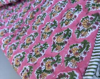 Floral Block Print Baby Quilt: Round Cotton Kantha Throw