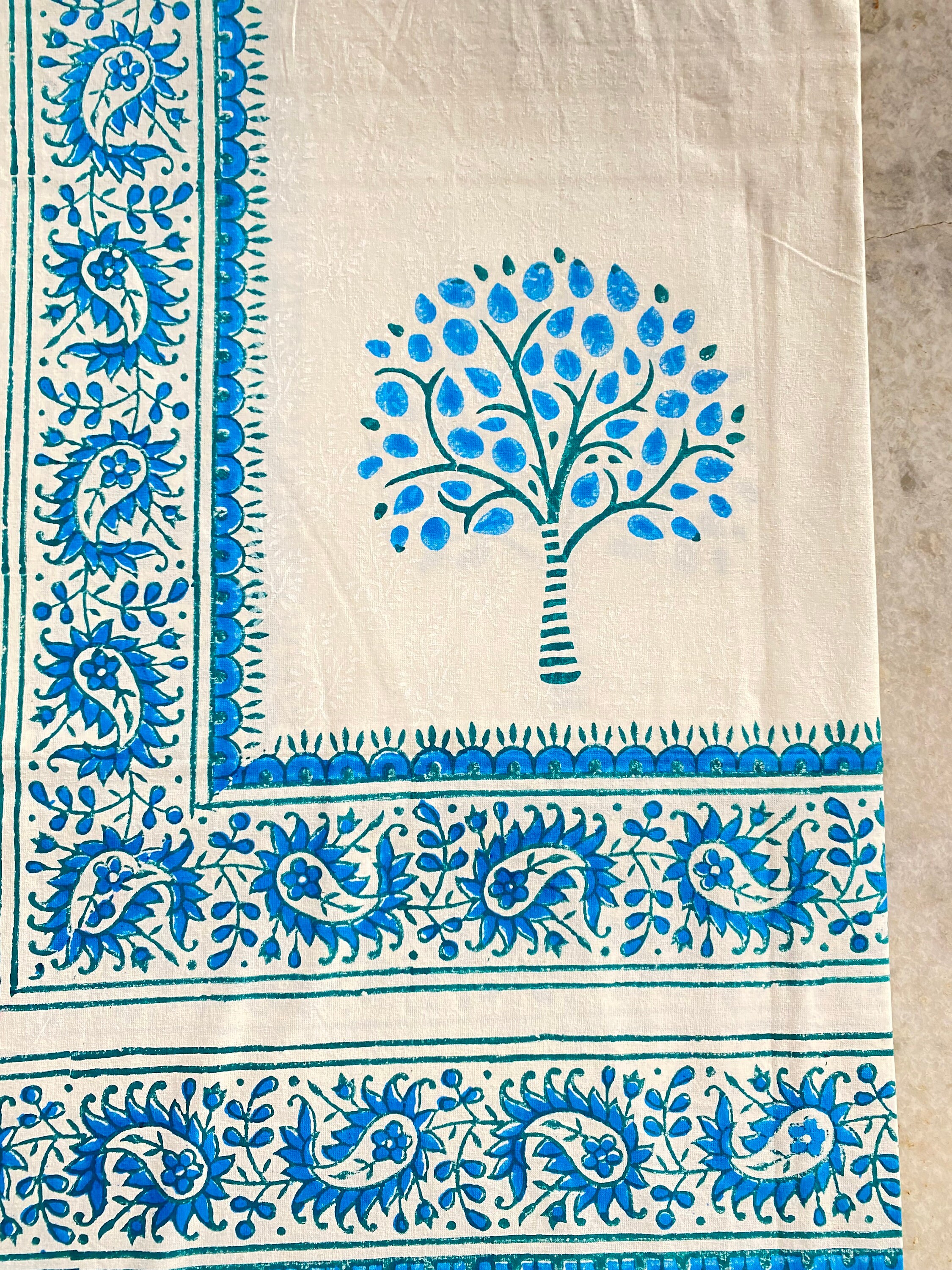 インド　ブロックプリント　ベットシーツ　&枕カバー ハンドブロックプリントのクイーンサイズのベッドスプレッド：インド綿