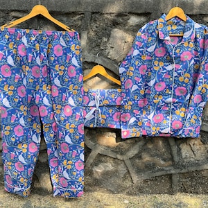 Floral Cotton Pajama Set: Hand Block Print Women&#39;s PJs