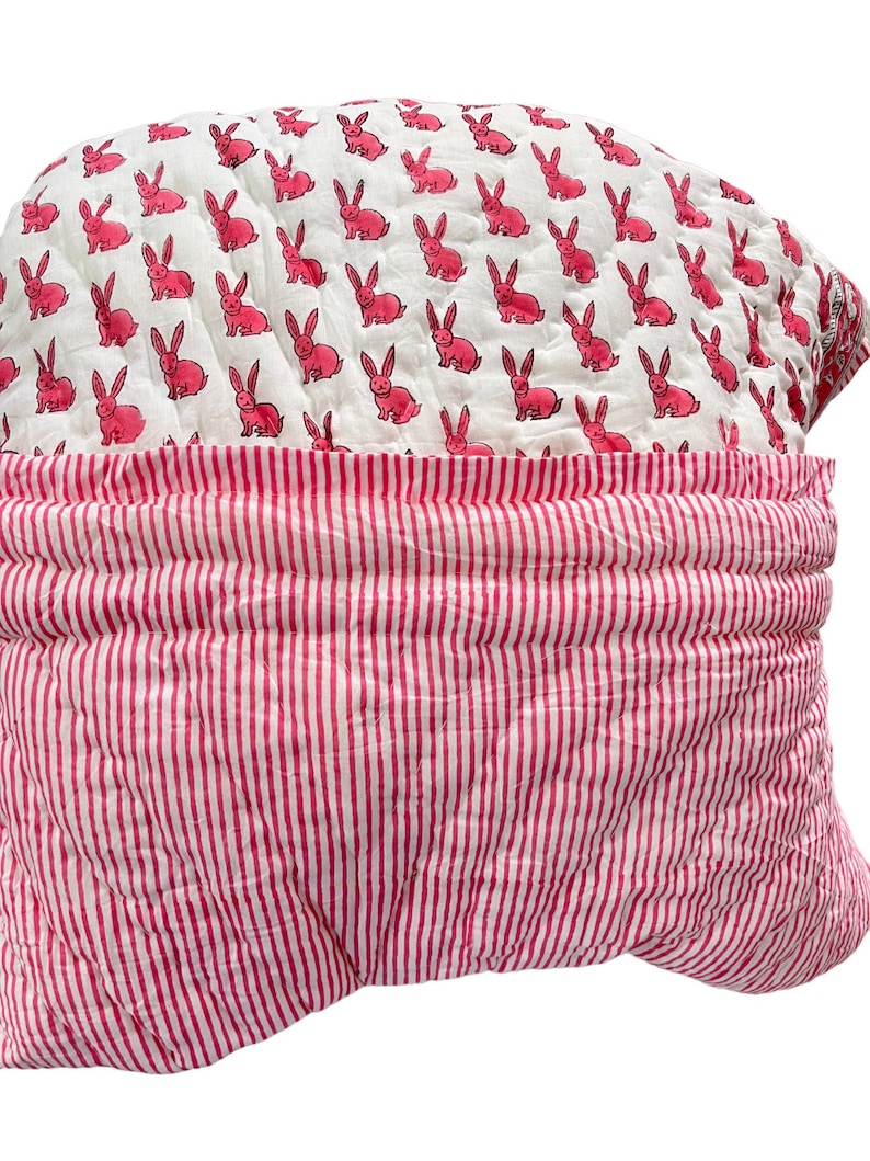 Beautiful Rabbit Print Duvet Cover Traditional Toddler Hand Work Kantha