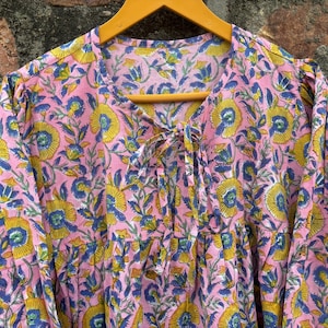 Handmade Floral Print Cotton Dress: Indian Block Print Gown