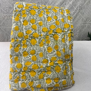 Yellow House Quilt Indian Floral Handmade Jaipuri Razai, Light Weight Reversible Quilt, Bedding Bedspread Coverlet Warm Winter Blanket Throw image 8