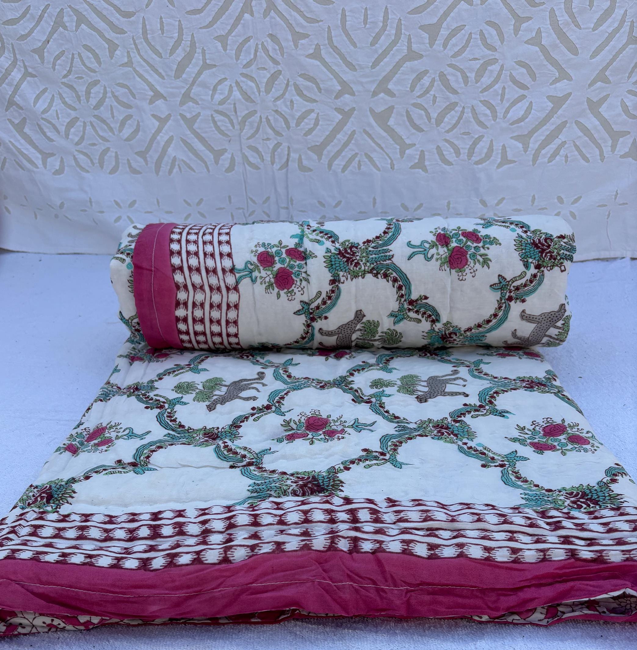 Jaipuri Animal Print Quilt: Indian Block Print Queen Razai - Etsy