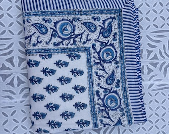 Indian Ac Blanket, Floral Print Queen Size Dohar, Winter Warm Vintage Quilt