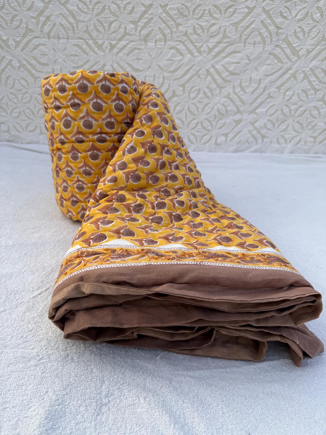 Yellow - Floral Block Print Cotton Hand Embroidery Table Napkin 02