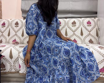 Robe midi bohème oversize pour femme, robe d'été légère à volants, haut de robe de course Jaipuri
