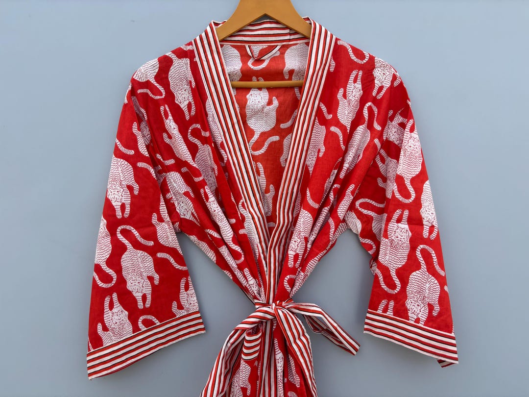 Shimpan Robe Tiger Print Cotton Kimono Robe: Ethnic Beach Cover Up - Etsy