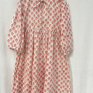 Rosa Floral Block Print Frauen langes Kleid Top, bequeme Langarm Licht Gewicht Kurti Kleid ein Stück lang, Boho Sommerkleid für Frauen