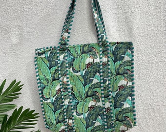 Floral Print Handmade Quilted Shoulder bag, New Collection Tote Bag, Beach Wear Tote Bag, Jaipuri Women Shopping Bag, Ethnic Unisex Tote Bag