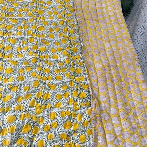 Yellow House Quilt Indian Floral Handmade Jaipuri Razai, Light Weight Reversible Quilt, Bedding Bedspread Coverlet Warm Winter Blanket Throw image 10