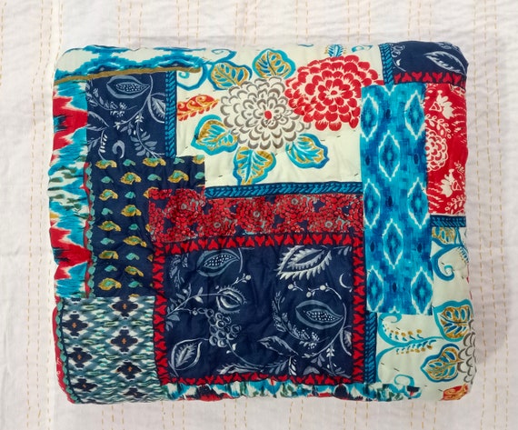 California Bed Size Razai Quilt Patch Print Blanket Razai Jaipuri Print Quilt Razai Blanket Quilt Bedcover Winter Warm Throw Coverlet Razai Etsy UK