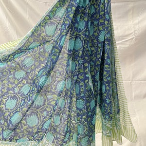 Printed Cotton Hand block print Pareo Beautiful Floral Sarong, Summer Beach Scarves, Pure cotton Indian Dupatta Handmade Scarf Dupatta Pareo image 4