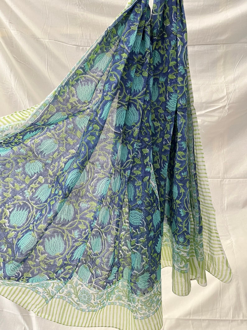 Printed Cotton Hand block print Pareo Beautiful Floral Sarong, Summer Beach Scarves, Pure cotton Indian Dupatta Handmade Scarf Dupatta Pareo image 4