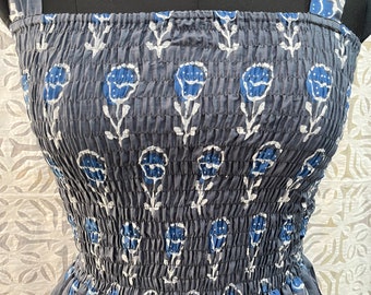 Handmade Block Print Cotton Dress: Indian Gauze Tunic Gown