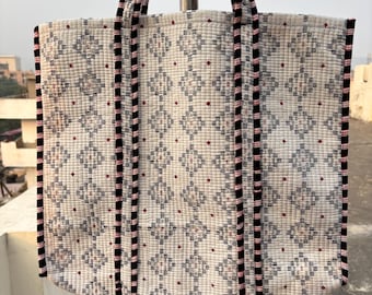 Sac fourre-tout en coton matelassé imprimé bloc à main : sac Jola floral indien