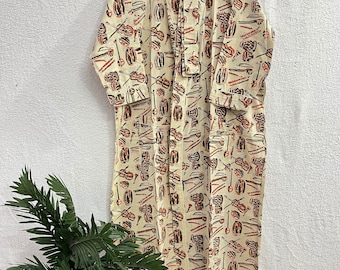 Block Print Cotton Kimono Robe: Handmade Summer Nightwear