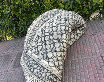 Bagru Razai !! Handmade Organic Cotton Quilt, Floral Block Print Razai Queen Size