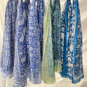 Handmade Cotton Floral Sarong: Indian Block Print Beach Scarf