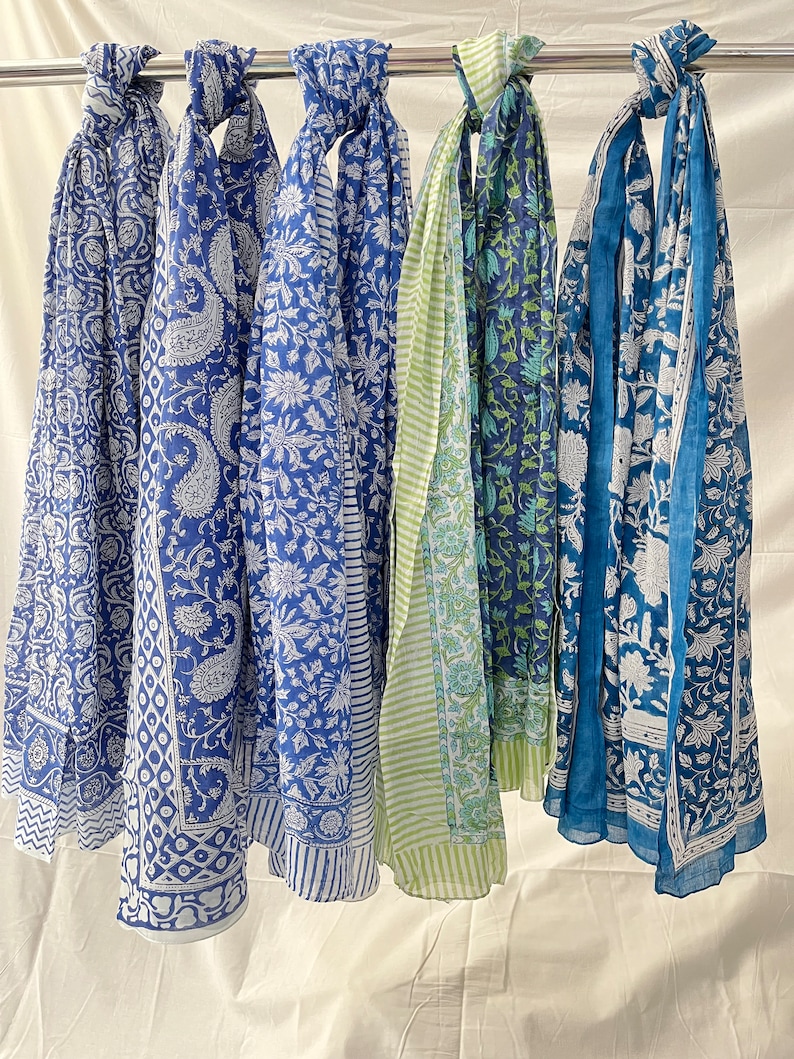 Printed Cotton Hand block print Pareo Beautiful Floral Sarong, Summer Beach Scarves, Pure cotton Indian Dupatta Handmade Scarf Dupatta Pareo image 1