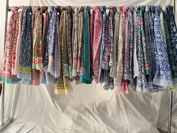 Floral Block Print Cotton Pareo: Jaipuri Handmade Scarf