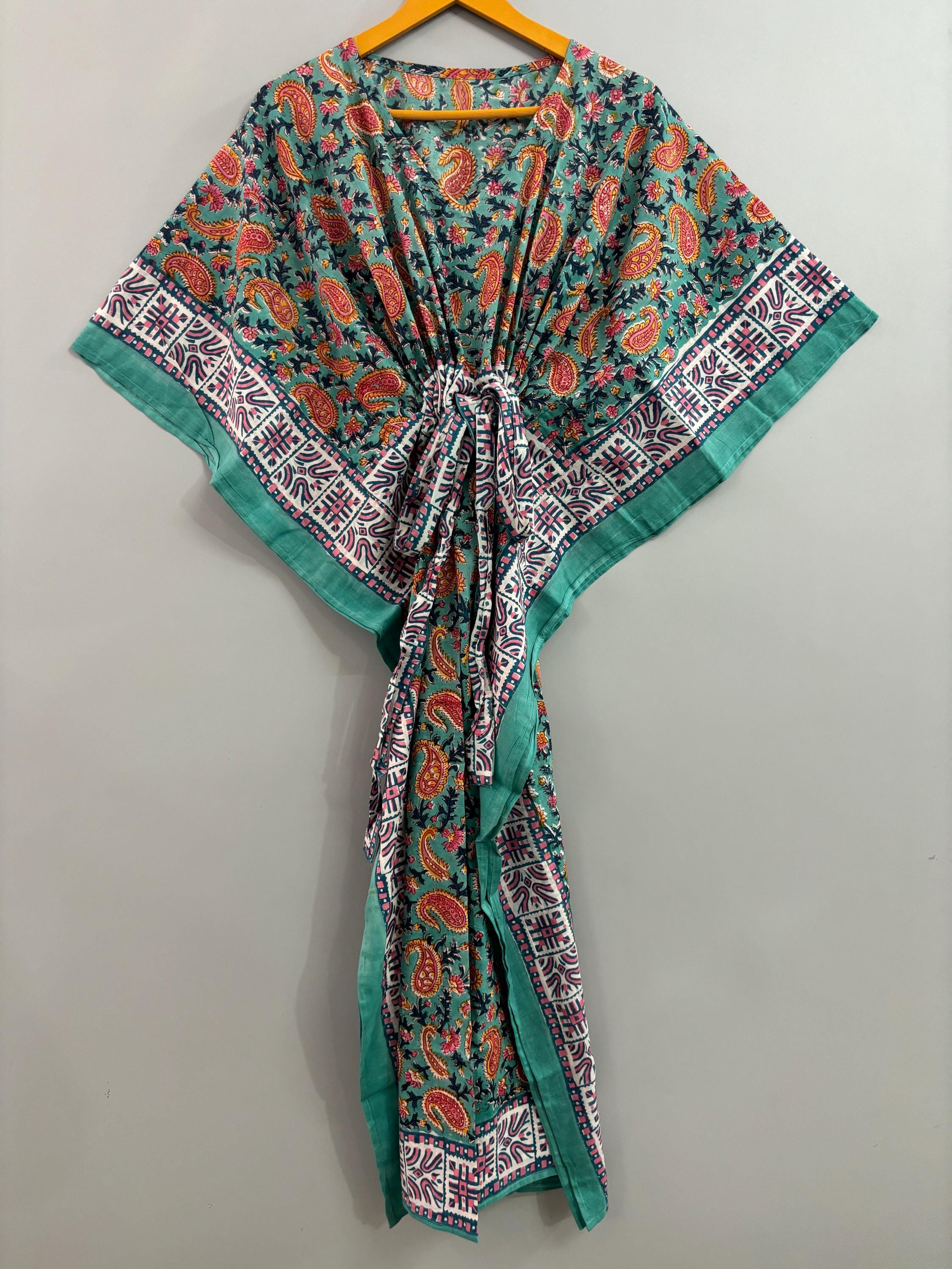 Abito Caftano Vintage Con Motivo Paisley: Tunica Indiana, Motivo Floreale Rosso, Taglia S - Italia - Foto 2