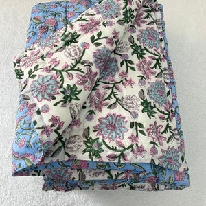 Jaipuri Razai Midnight Boho Quilts, Hand Block Printed Quilt, Indian Handmade Coverlet Razai, Light Weight Soft Cotton Bedspread Comforter