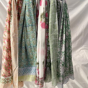 Floral Block Print Cotton Sarong: Boho Beach Scarf