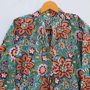Turquoise Floral Block Print Cotton Dress: Handmade Indian Gown
