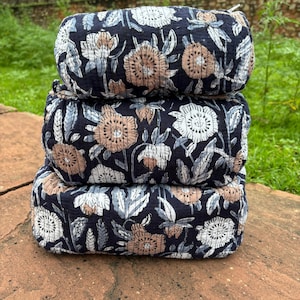 Reise-Accessoire Urlaub Geschenk, Kosmetiktasche Block-Print Große Kulturtasche Gesteppte Jumbo Wash Bag Makeup Kit Für Frau Baumwollkosmetiktasche