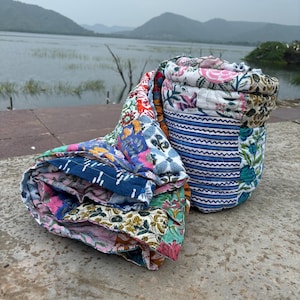 Patchwork Printed Razai, California Bed Size Razai Quilt, Handmade Reversible Jaipuri Razai, Soft Cozy Reversible Quilt For All Size Gift