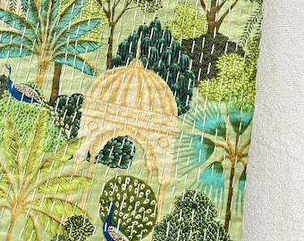 Floral Print Kantha Quilt: Indische Handblock Baumwolle Tagesdecke