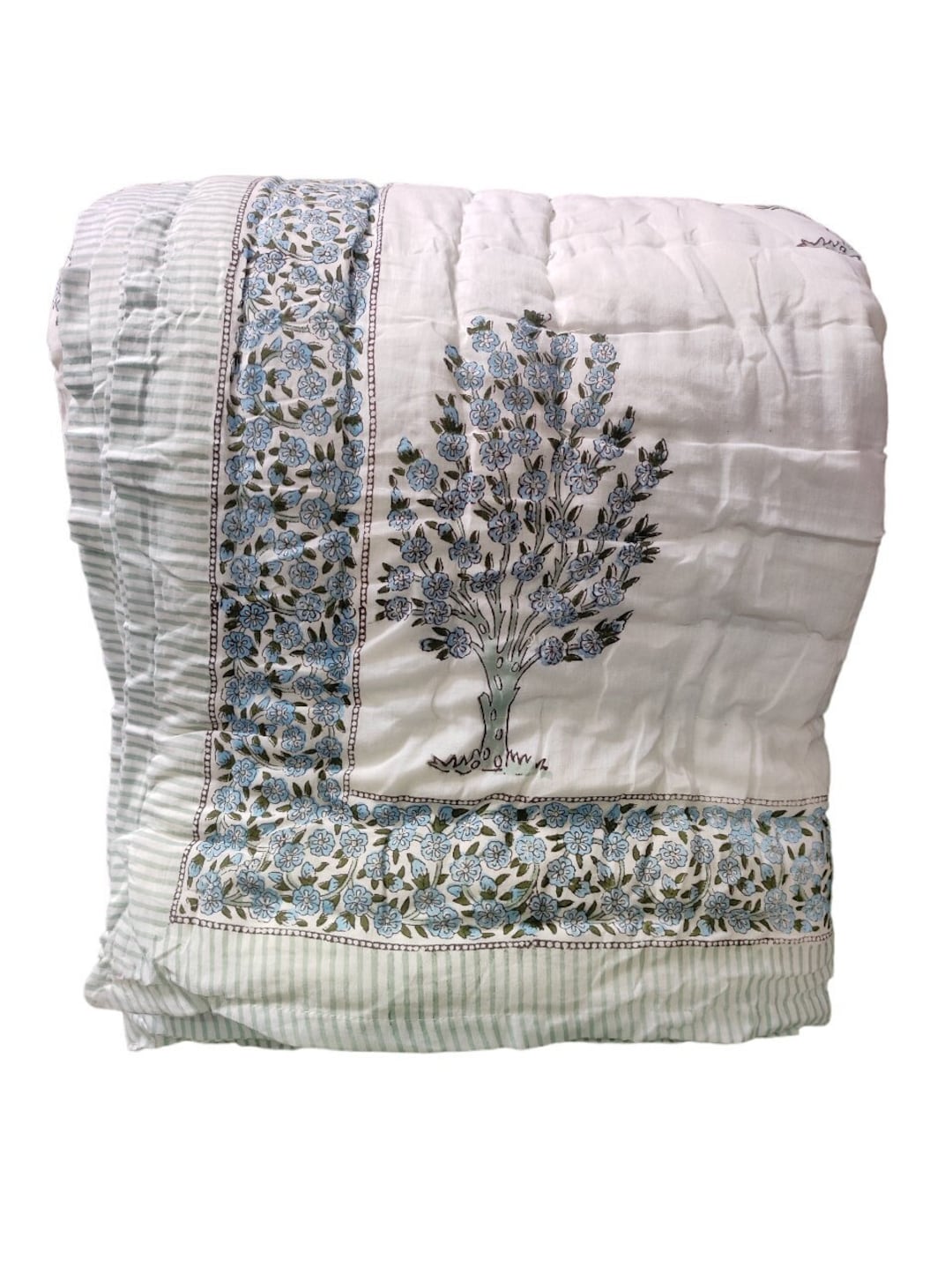 Indian Handmade Quilt Blanket Razai, Jaipuri Print Razai, Organic