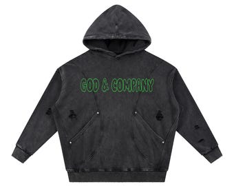 Snow Washed Distressed Panel Pocket Hoodie