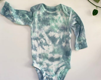 Baby Tie Dye Onesie: Blue & Green - Long Sleeve Cotton Bodysuit - Newborn-12 months