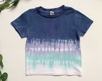 Kids Tie Dye T-Shirt: Blue & Purple - Hand-Dyed Short Sleeve Cotton Tee - Youth sizes 5-7