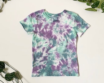 Toddler Tie Dye T-Shirt: Teal & Purple - Hand-Dyed Short Sleeve Cotton Tee - 12-18 months, 4T