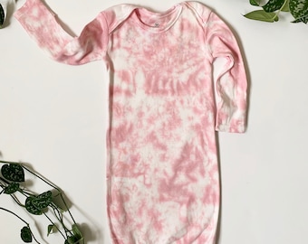 Baby Tie Dye Gown - Long Sleeve Organic Cotton Sleeper - 0-6 months | Multiple Colors Available