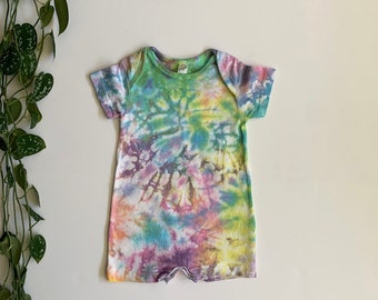 Tie Dye Baby Short Sleeve Short Romper - Rainbow *Made to Order*