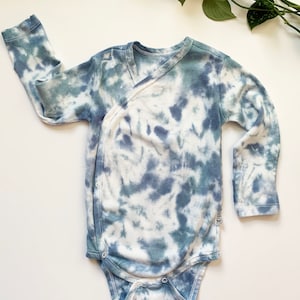 Hand Dyed Organic Cotton Tie-Dye Baby Kimono Onesie | Long Sleeve Bodysuit, Side Snap | Made to Order