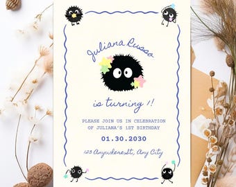 Soot Sprite Birthday Invitation, Studio Ghibli Theme (Digital)