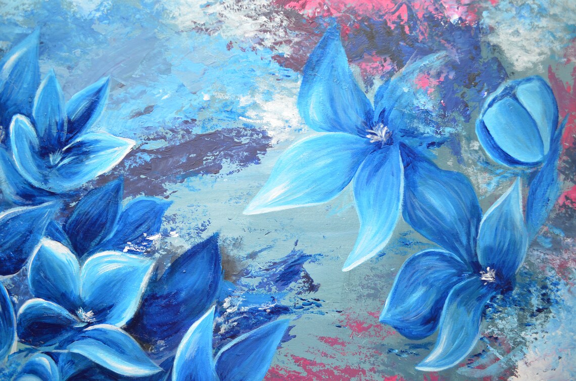 Art Oil Painting Wall Decor Picture Abstraction Blue Etsy