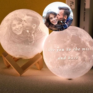 Custom Photo 3D Moon Lamp, Personalized Photo Printed Lunar Night Moon Lamp, Finest materials, Great craftsmanship, Desk lamp, Couple gift