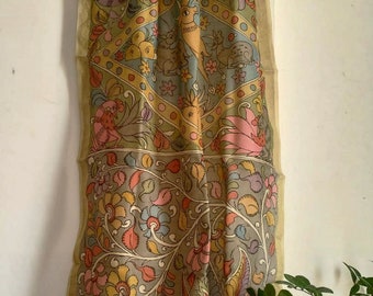 kalamkari hand painted silk scarf,  long scarves