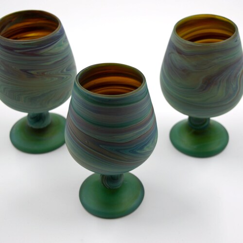 Hebron Glass Cup - GREEN Phoenician Style Glass - Hand-Blown Glass - Goblet Diy -Handmade Goblet -Wine Glass Art - Hand Paint Glass