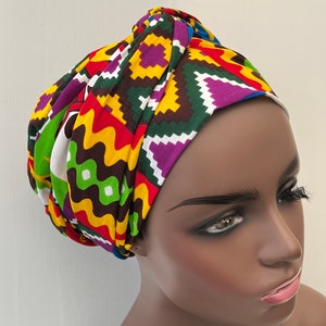 African Kente Head wrap, African Print Scarf Ankara Turban, Adinkra Symbol Wax Head tie For All