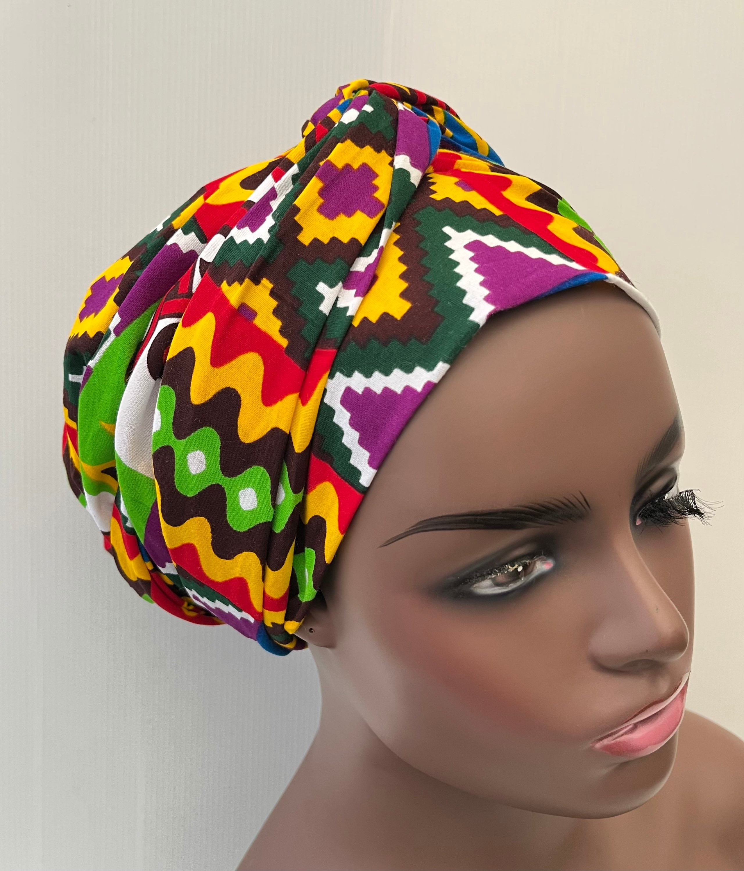 African Kente Head Wrap, African Print Scarf Ankara Turban, Adinkra ...