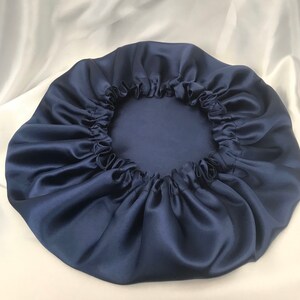 Navy Reversible Women Sleeping Bonnet Soft Satin Silk Sleep Hat Silk Satin bonnet Elasticated, Sleep Cap Bonnet, Protecting Hairstyle Cap image 2