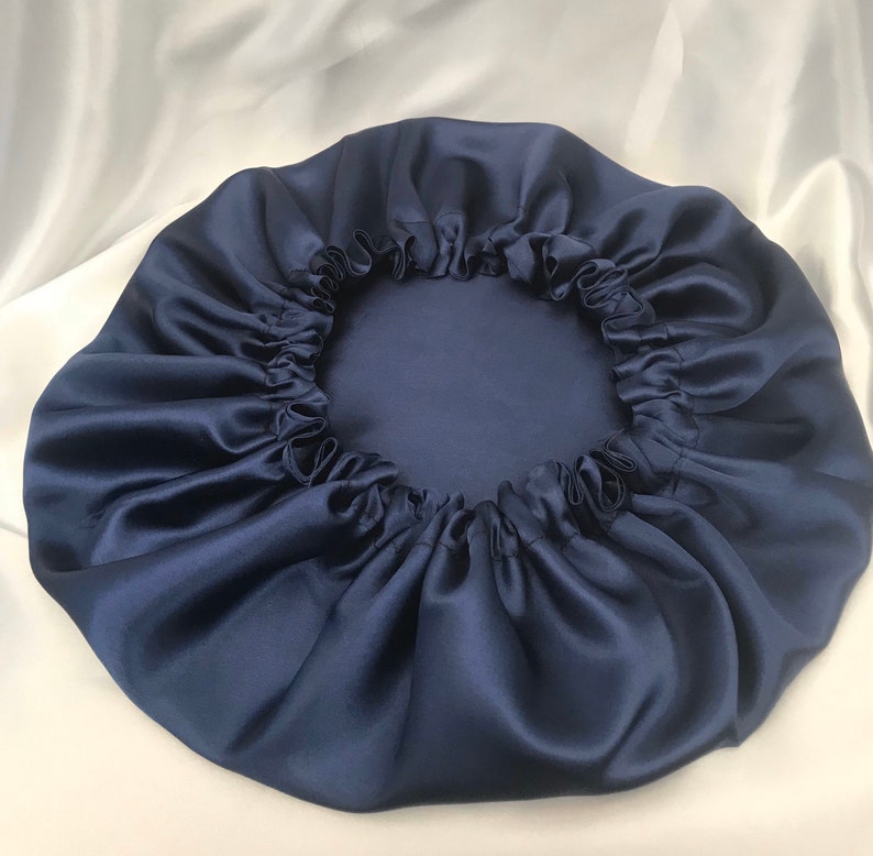 Navy Reversible Women Sleeping Bonnet Soft Satin Silk Sleep Hat Silk Satin bonnet Elasticated, Sleep Cap Bonnet, Protecting Hairstyle Cap image 2