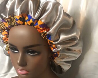 ◆typeservice◆ Gamboling Satin Cap Silver Silver Satin Silky Bonnet| Long Haircare| Women Satin Bonnet